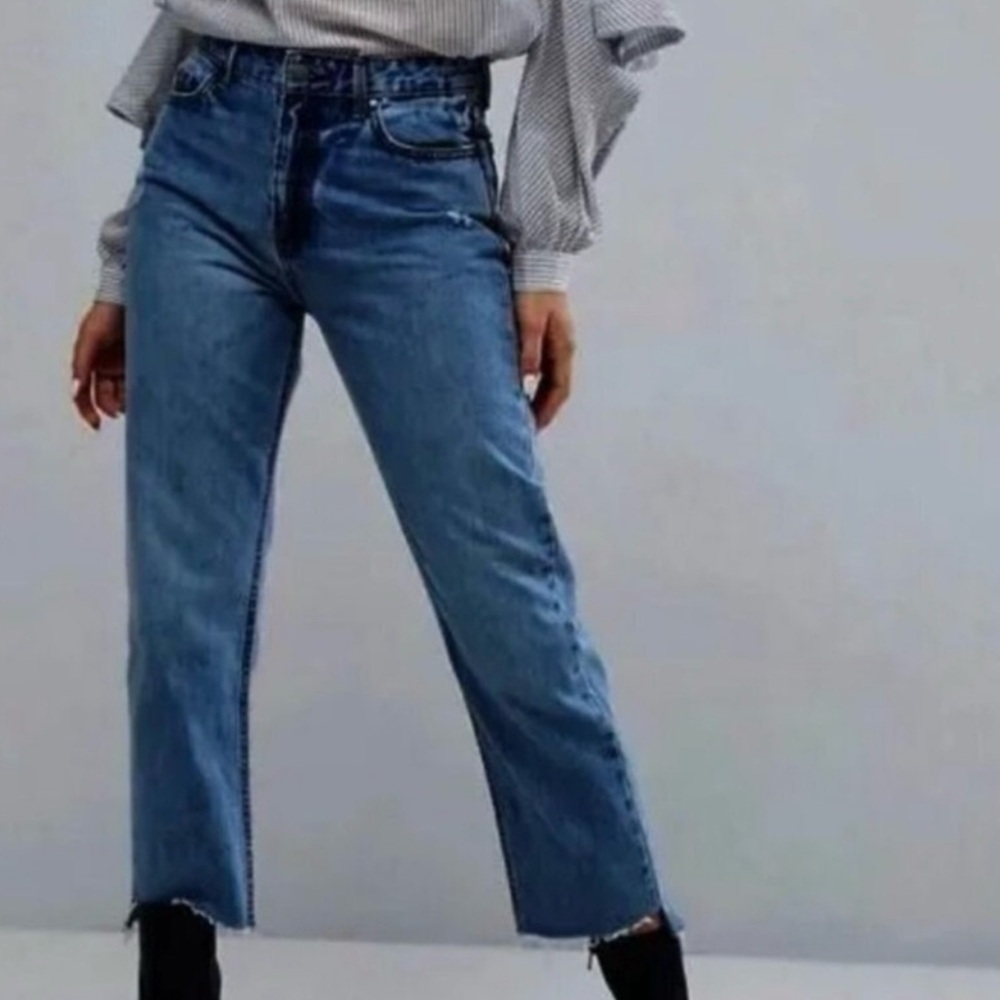 Evidnt Los Angeles Florence straight leg high low hem denim Blue Women's Jeans